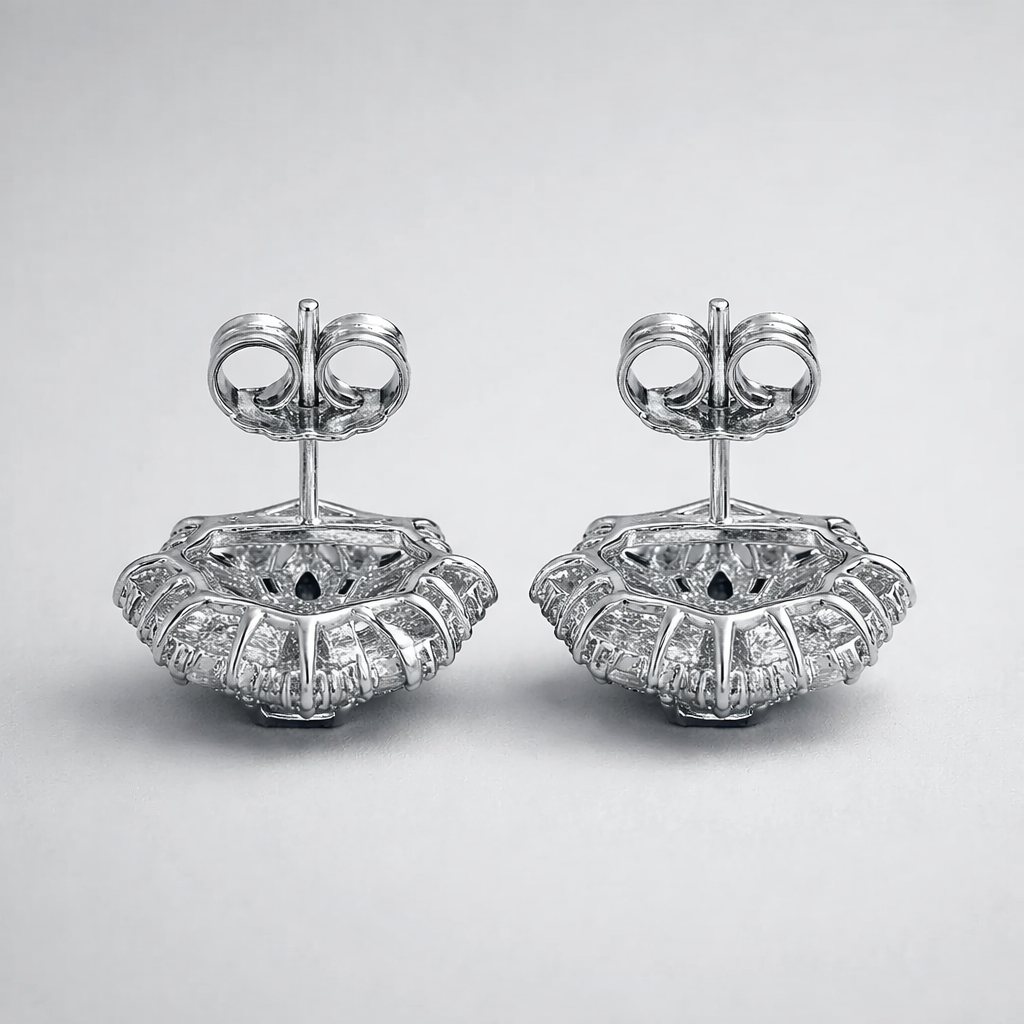 Oval Diamond Look Floral Stud Earrings