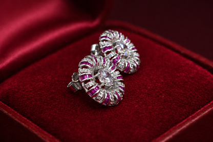 Ruby & Diamond Round Stud Earrings