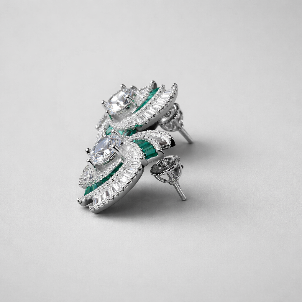 Emerald Green Diamond Look Stud Earrings