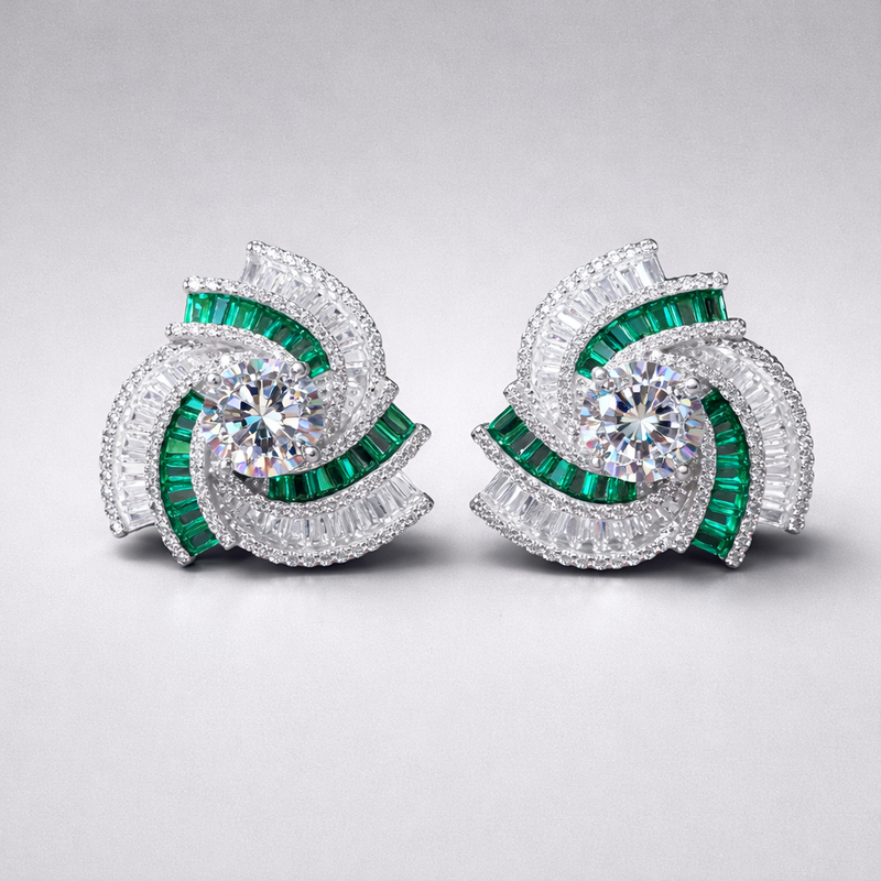 Emerald Green Diamond Look Stud Earrings