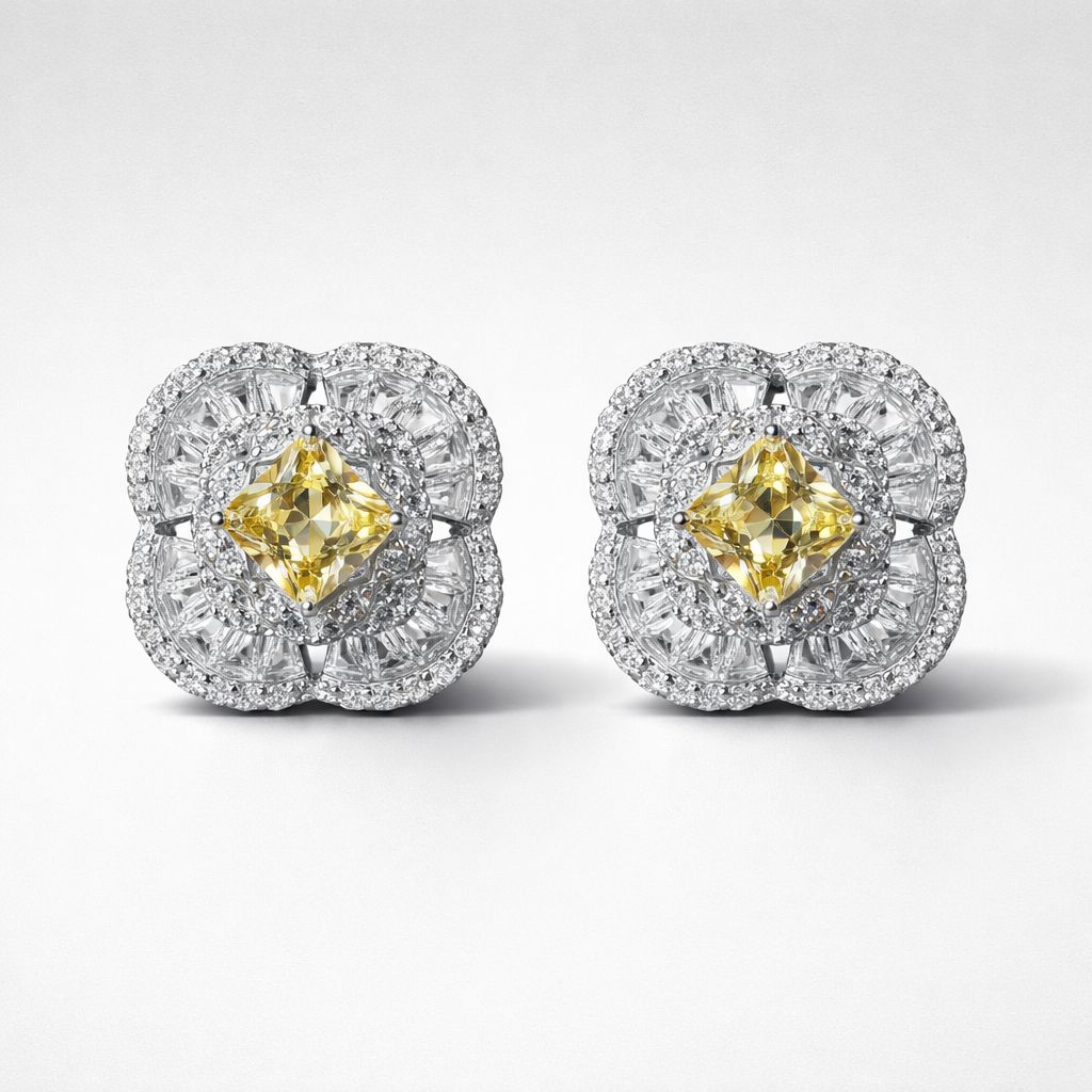 Yellow Citrine Diamond Look Stud Earrings
