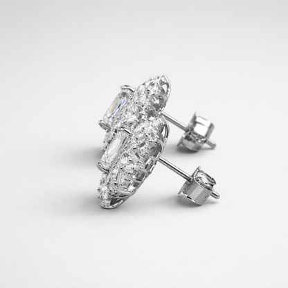 Oval Diamond Look Floral Stud Earrings