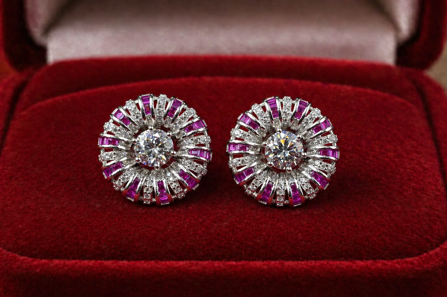 Ruby & Diamond Round Stud Earrings