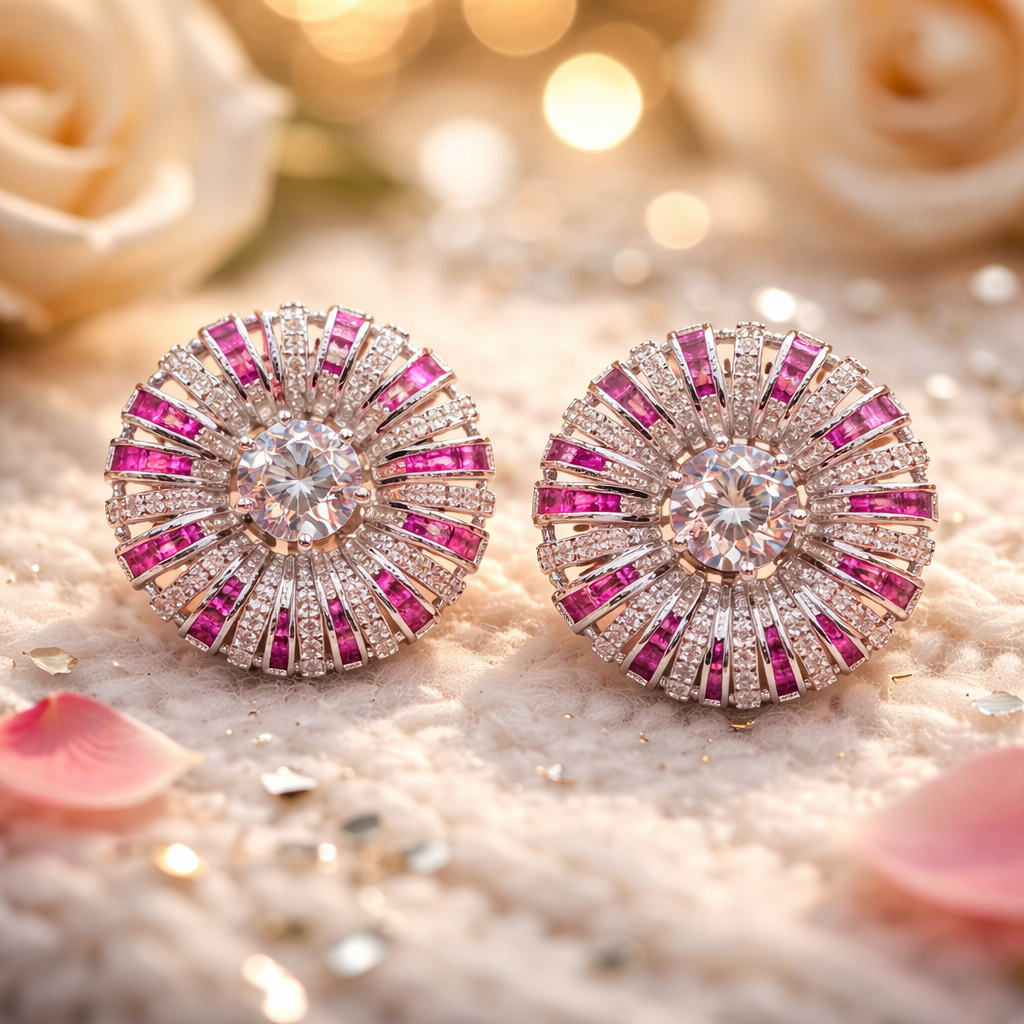 Ruby & Diamond Round Stud Earrings