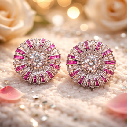 Ruby & Diamond Round Stud Earrings