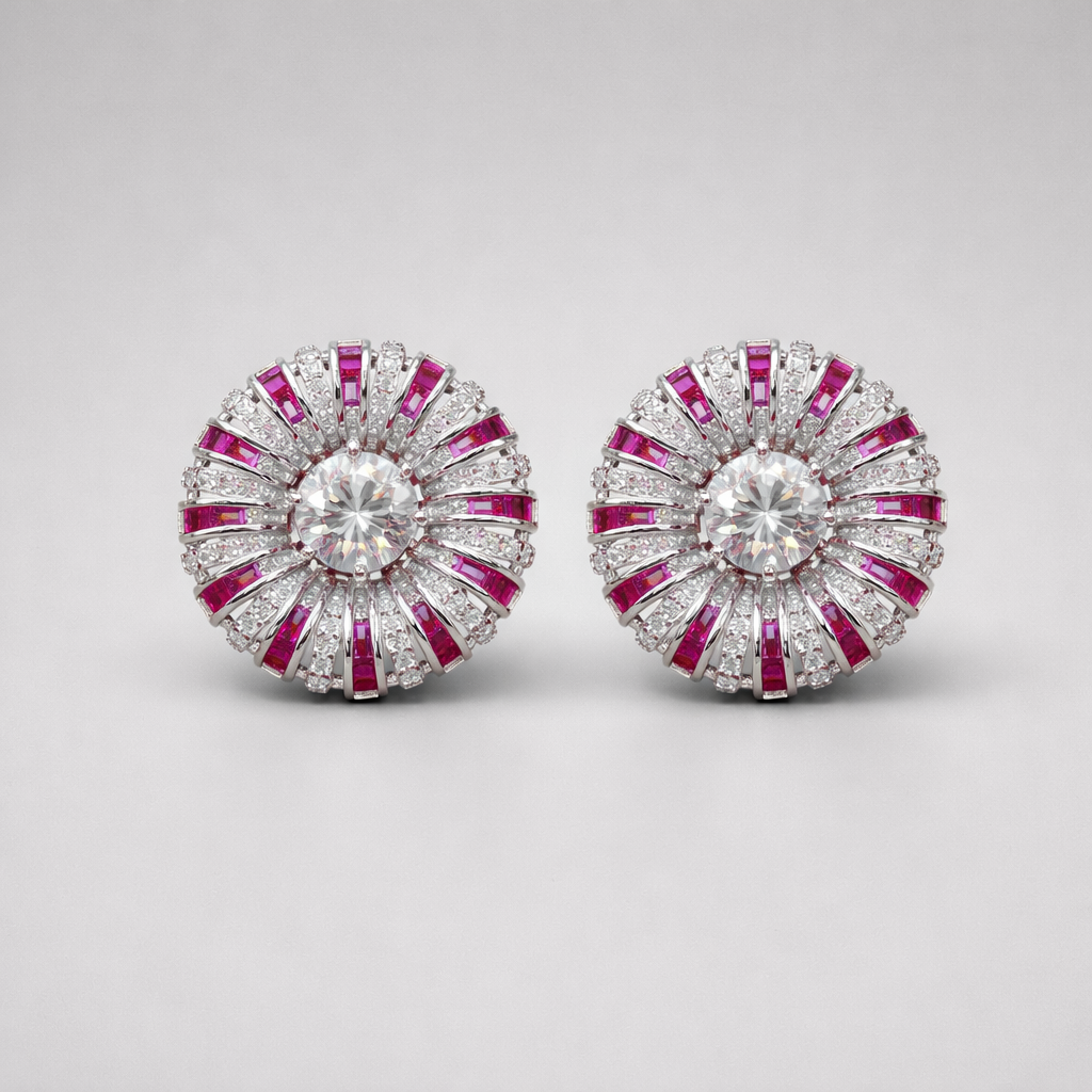 Ruby & Diamond Round Stud Earrings