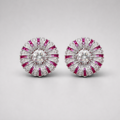 Ruby & Diamond Round Stud Earrings